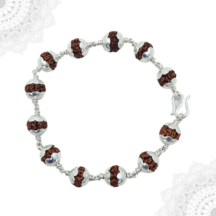 5 Face Rudraksha Silver Capped Bracelet